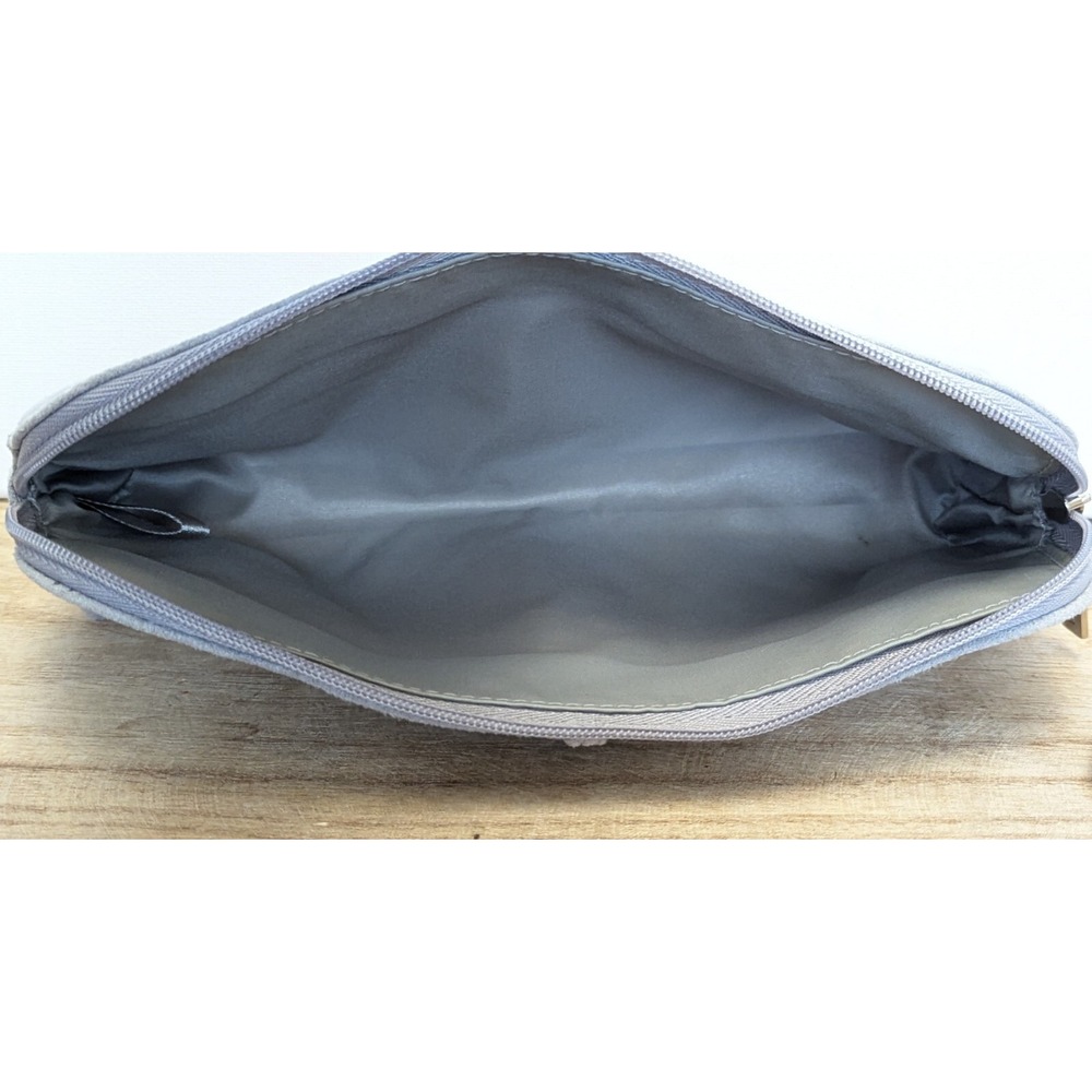 Estee Lauder Faux Suede Gray Cosmetic Zipper Bag Pouch Clutch + Travel Mirror - Picture 4 of 11